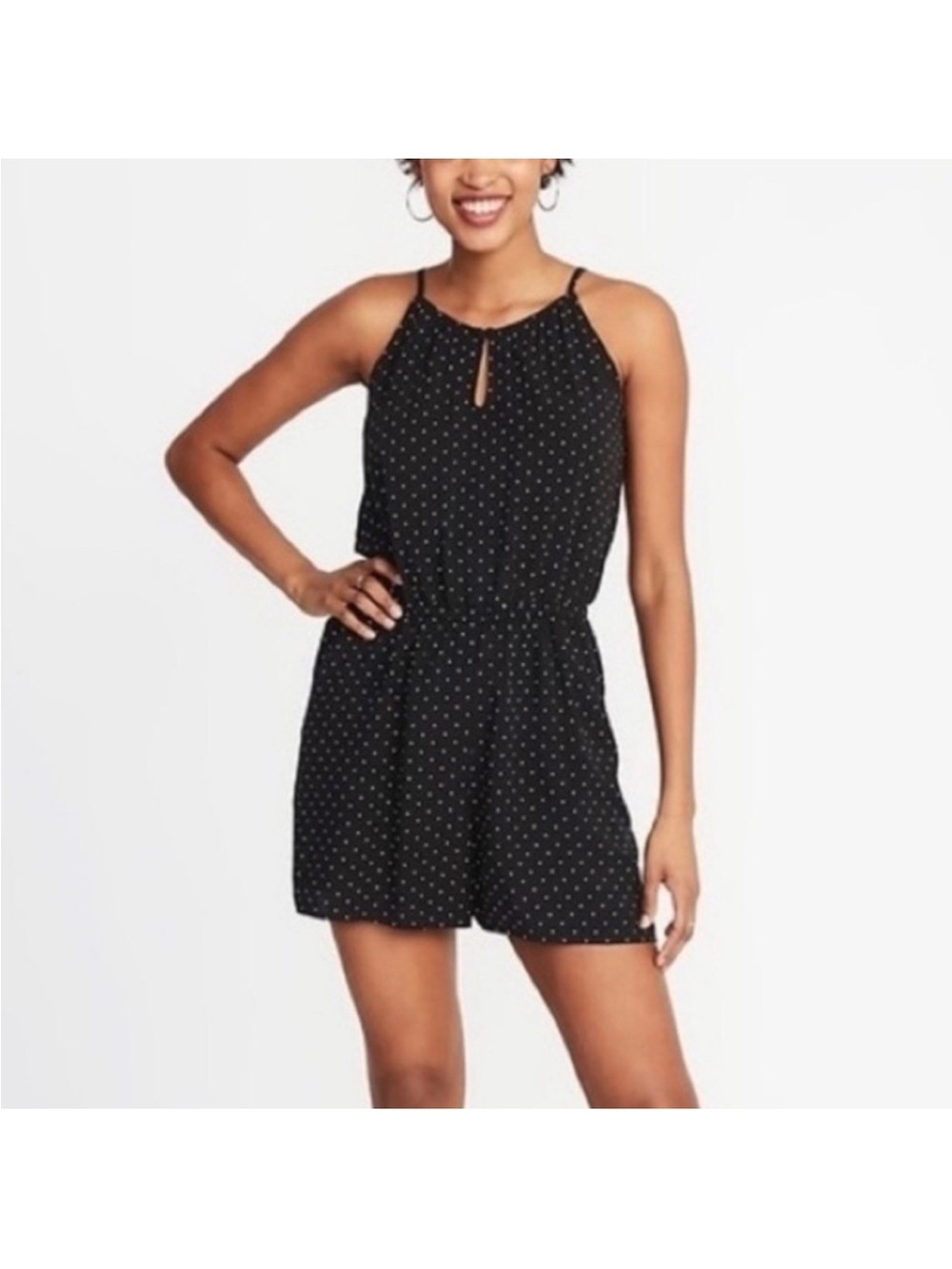 Black Polka Dot Halter Romper